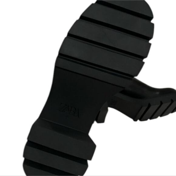 Zara Black Leather Ankle Boots Platform Lug Sole Heel Chelsea Booties Size 41 - Picture 12 of 15